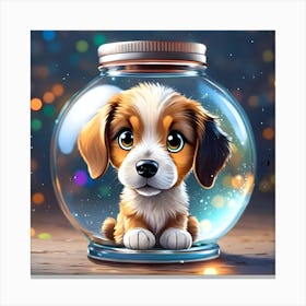 Puppy In A Glass Jar Canvas Print