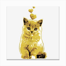 Cute Vintage Cat With Hearts Retro Design Canvas Print