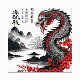 Chinese Dragon Mountain Ink Painting (32) Canvas Print