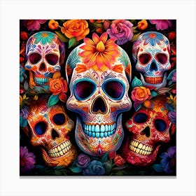 Maraclemente Many Sugar Skulls Colorful Flowers Vibrant Colors 8 Canvas Print