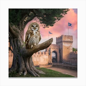 Owl sitting on tree Canvas Print