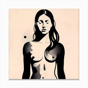 Nude Woman Sepia Illustration Canvas Print