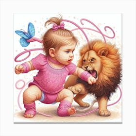 Little Girl With Lion Canvas Print