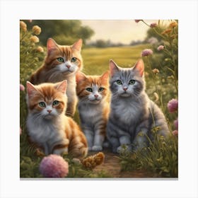 Four Cats In A Field Canvas Print