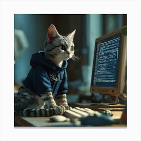 Cat On Computer Canvas Print