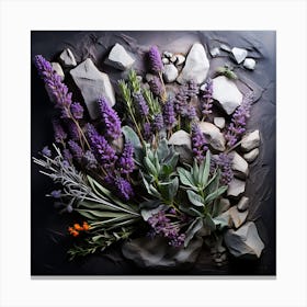 Lavender Flowers On Rocks Canvas Print