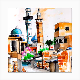 Watercolor Of A Mosque 4 Canvas Print