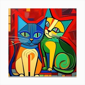 Two Cats Modern Art Picasso Inspired 3 Canvas Print