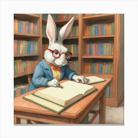 Rabbit In The Library 2 Canvas Print