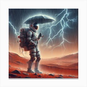 Astronaut With Umbrella On Mars Canvas Print