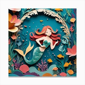 Mermaid Paper Cut Art Canvas Print