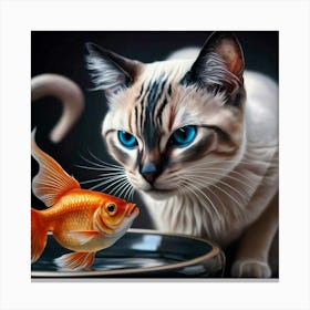 Cat And Goldfish 5 Canvas Print