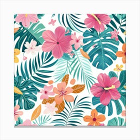 Tropical Flowers Seamless Pattern Canvas Print