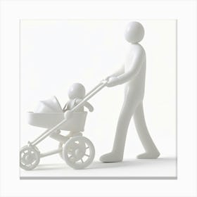 Man Pushing A Baby Carriage Canvas Print