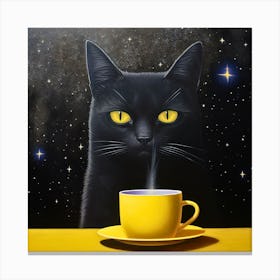 Black Cat With Yellow Cup Canvas Print