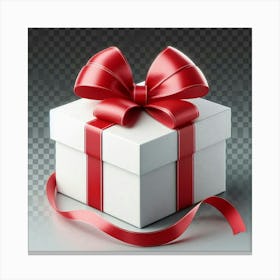 White Gift Box With Red Ribbon Canvas Print