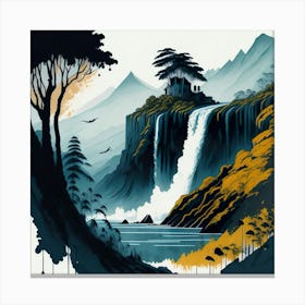 Colored Falls Ink Painting (136) Canvas Print