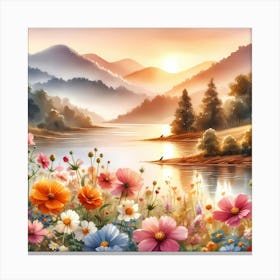 Flowers By The Lake Canvas Print