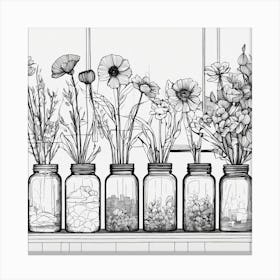 Flower Jars Line Art Print(2) Canvas Print