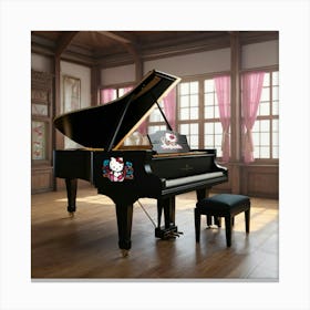 Steinway grand piano in Japanese animated versions of Hellokitty Images cute, cinematic experience, 8k, fantasy art, RPG style 3 Canvas Print