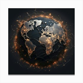 Earth Globe With Lights And Wires Canvas Print