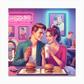 Retro Couple At The Diner Canvas Print