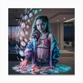 Girl In A Room With Coins Canvas Print