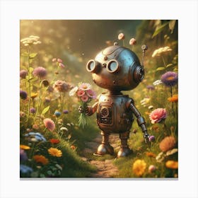 Robot In The Meadow 3 Canvas Print