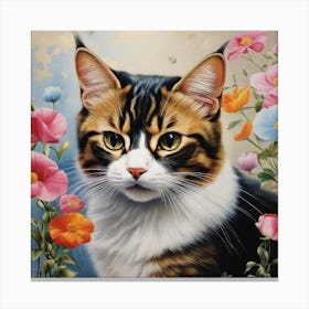 Cat With Flowers Canvas Print