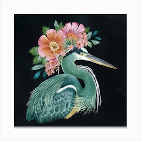 Heron With Flowers Canvas Print