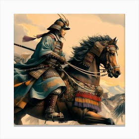 Traditional Samurai On His Decorated Horse Color Drawing 1 Canvas Print