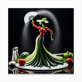 Woman Dressed In Vegetables Canvas Print