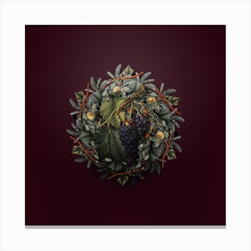 Vintage Black Grape Fruit Wreath on Wine Red n.2684 Canvas Print