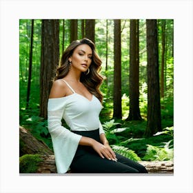 Model Female Woods Forest Nature Fashion Beauty Portrait Trees Greenery Wilderness Outdoo (8) Canvas Print