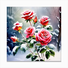 Roses covered with snow 2 Canvas Print