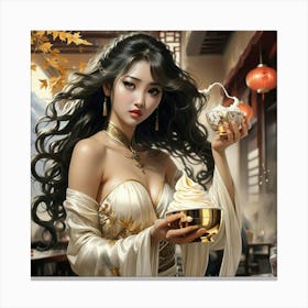 Chinese Girl With Cup Of Tea Canvas Print