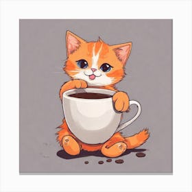 Cute Orange Kitten Loves Coffee Square Composition 22 Canvas Print