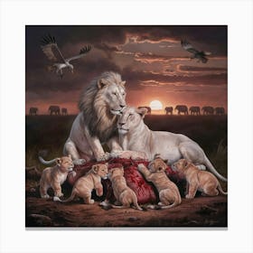 Lions At Sunset Canvas Print
