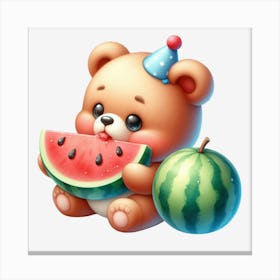 Teddy Bear Eating Watermelon 1 Canvas Print