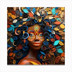 African Woman With Leaves 3 Canvas Print