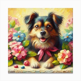 Dog With Flowers 3 Canvas Print