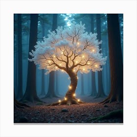 A Glowing Tree With Crystal Leaves In A Magical Forest 1 Canvas Print