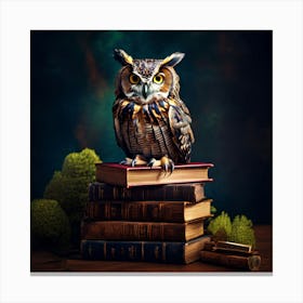 Owl On Books, An Owl Perched On A Stack Of Books Symbolizing Wisdom And Learning 8 Canvas Print