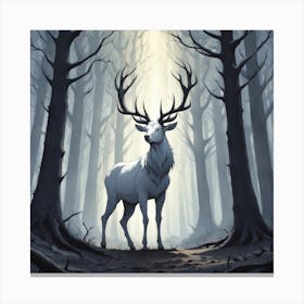 A White Stag In A Fog Forest In Minimalist Style Square Composition Canvas Print