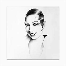 Josephine Baker Pencil Drawing Minimal Portrait Vintage French Cabaret Black and White Canvas Print