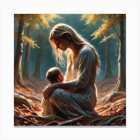 Mother And Child In The Woods 2 Canvas Print