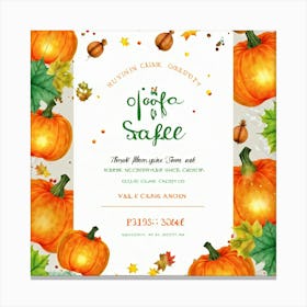 Autumn Sale Banner Watercolor Style Exploding With Vibrant Hues Of Pumpkin Orange And Leaf Green (4) Canvas Print