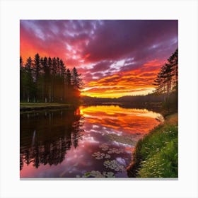 Sunset Over A Lake 6 Canvas Print