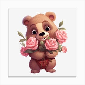 Teddy Bear With Roses Canvas Print