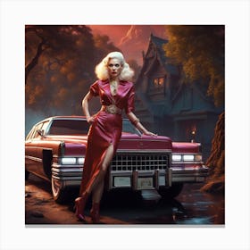 Lady And A Car Canvas Print